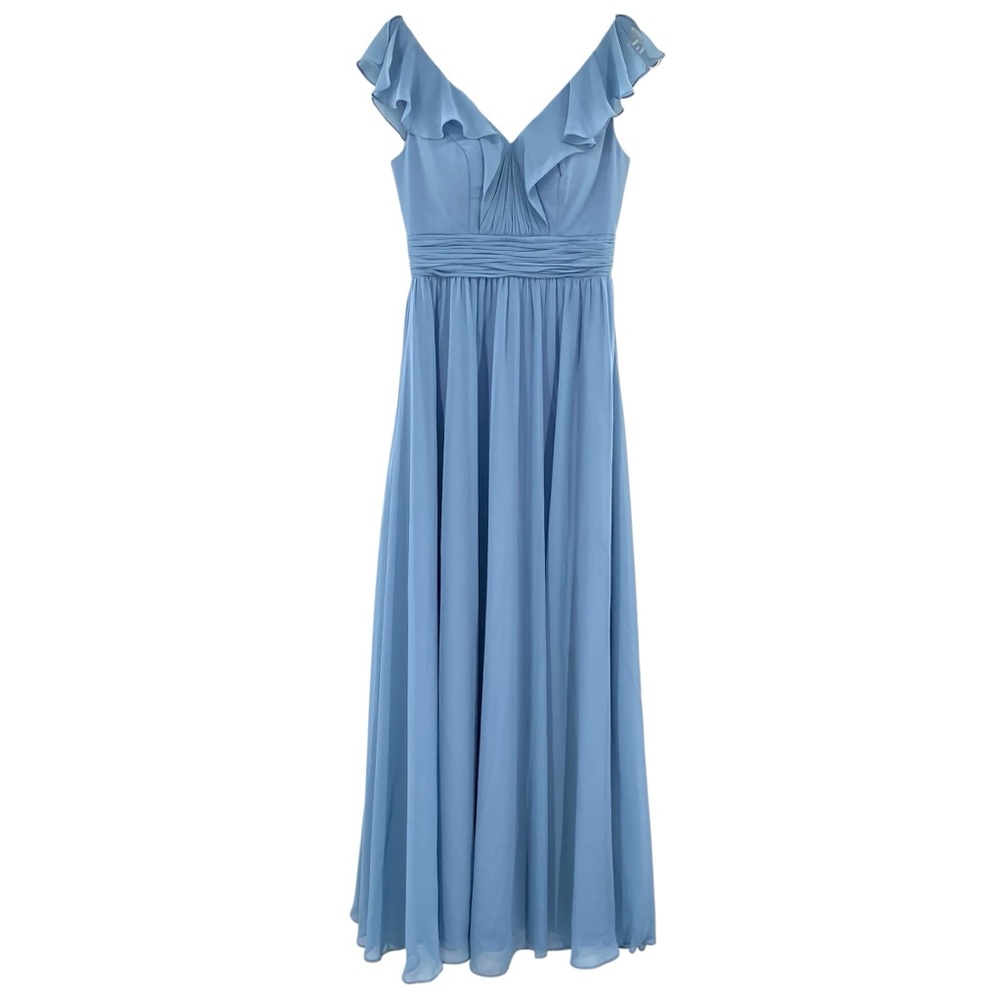 Tulle & Chantilly Flutter Sleeve Chiffon Blue Gown Bridesmaid Dress